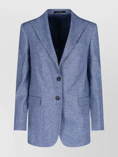 Tagliatore Tailored Jacket With Notched Lapel And Single Vent In Blue