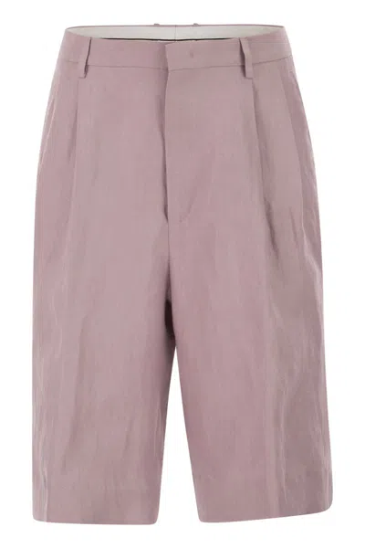 Tagliatore Tailored Linen Bermuda Shorts In Purple