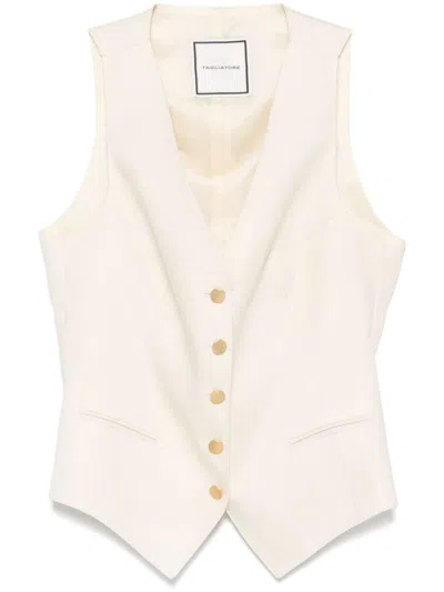 TAGLIATORE TAILORED LINEN VEST WITH DEEP V-NECKLINE