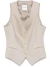 Tagliatore Tailored Linen Vest With Gold-tone Buttons In Neutrals