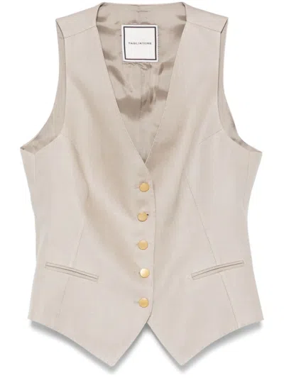 Tagliatore Tailored Linen Vest With Gold-tone Buttons In Grey