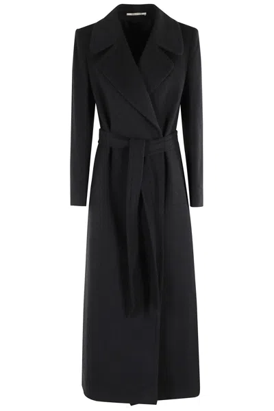 Tagliatore Tailored Melange Coat With Belted Waist In Black