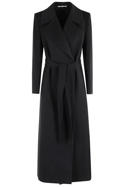 Tagliatore Tailored Melange Coat With Belted Waist In Gray
