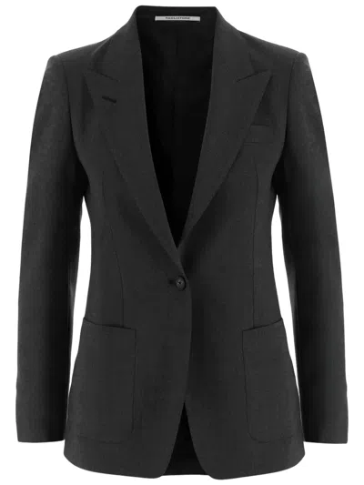 Tagliatore Tailored Stretch Wool Jacket With Pointed Lapels And Buttoned Cuffs In Black