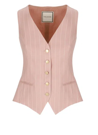 Tagliatore Tailored Striped Linen Gilet With V-neck And Button Fastening