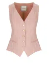 Tagliatore Tailored Striped Linen Gilet With V-neck And Button Fastening In Pink