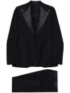 Tagliatore Blue Tailored Suit With Satin Lapel And Shoulders In Black