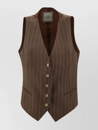 Tagliatore Tailored Waistcoat With Darted Silhouette And Pinstripe Pattern In Brown