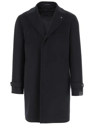 Tagliatore Tailored Wool Coat With Charm Logo And Front Pockets In Black