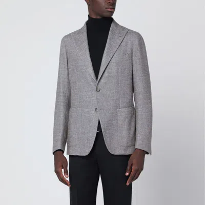 TAGLIATORE TAGLIATORE  TAUPE SINGLE-BREASTED JACKET IN WOOL AND SILK BLEND