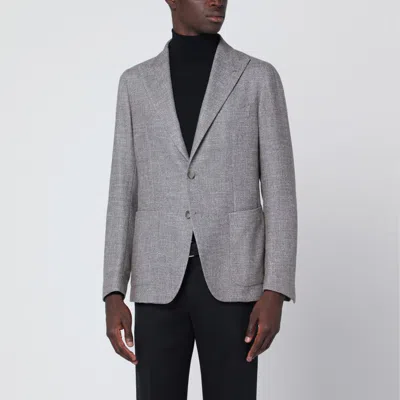 Tagliatore Taupe Single-breasted Jacket In Wool And Silk Blend In Gray