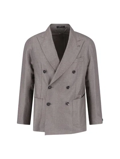 Tagliatore Taupe Virgin Wool Double-breasted Blazer With Peak Lapel In Gray