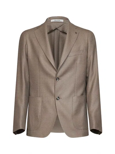 Tagliatore Taupe Wool Jacquard Montecarlo Single-breasted Blazer In Neutral