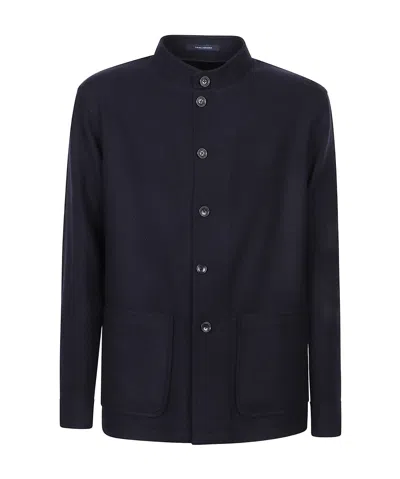 TAGLIATORE MANDARIN-COLLAR WOOL SHIRT JACKET
