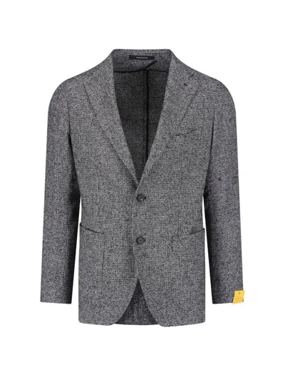 Tagliatore Textured Black And White Wool Blend Blazer With Classic Lapels In Gray