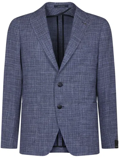 Tagliatore Notched-lapel Checked Blazer In Blue