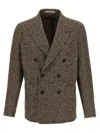 Tagliatore Textured Brown Double-breasted Wool Blend Blazer In Brown