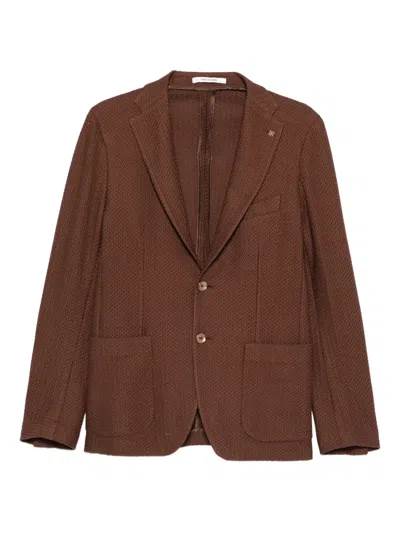 Tagliatore Textured Buttoned Blazer In Brown