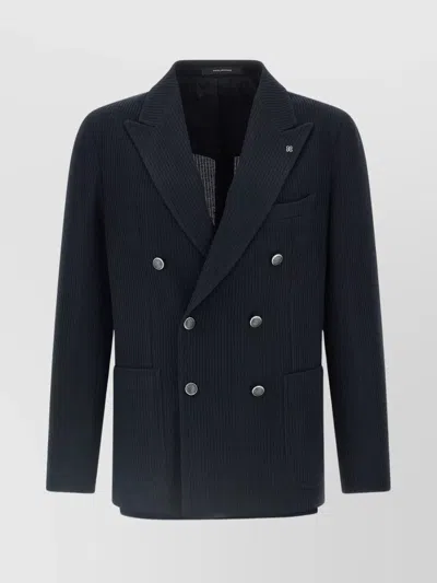 Tagliatore Textured Double-breasted Blazer Pockets In Blue