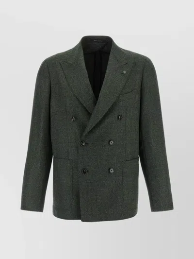 Tagliatore Textured Fabric Checkered Blazer In Green
