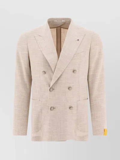 Tagliatore Textured Fabric Notch Lapel Front Pockets Buttoned Cuffs In Neutral