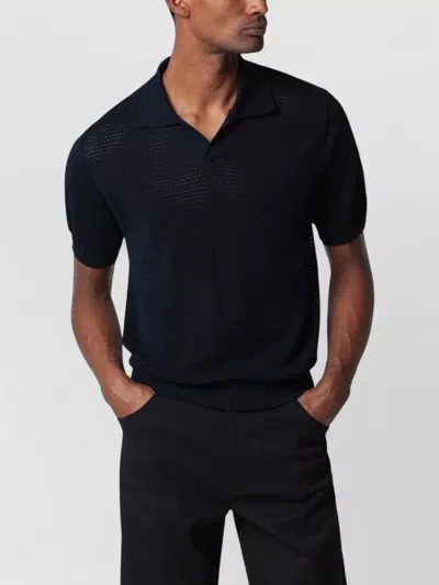 Tagliatore Textured Fabric Shirt Polo Collar Short Sleeves In Blue