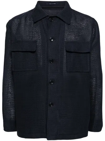 Tagliatore Textured-finish Button-down Jacket In Blue