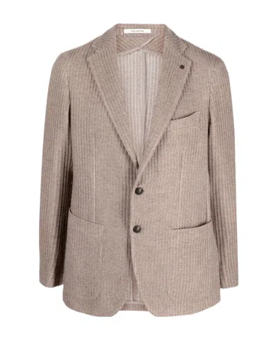 Tagliatore Textured-finish Notched-lapels Buttoned Blazer In Nude