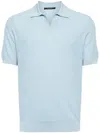 Tagliatore Textured Knit Polo Shirt With Classic Collar In Blue