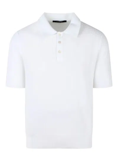 Tagliatore Textured Knit Polo Shirt With Tailored Fit In White