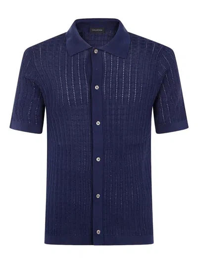 Tagliatore Sheer Textured Short Sleeve Shirt In Blue