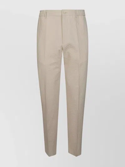 Tagliatore Textured Seersucker Trousers Elastic Waistband In Neutral