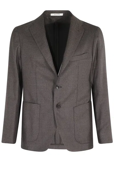 Tagliatore Textured Wool Monopetto Jacket With Lapel Neckline In Gray