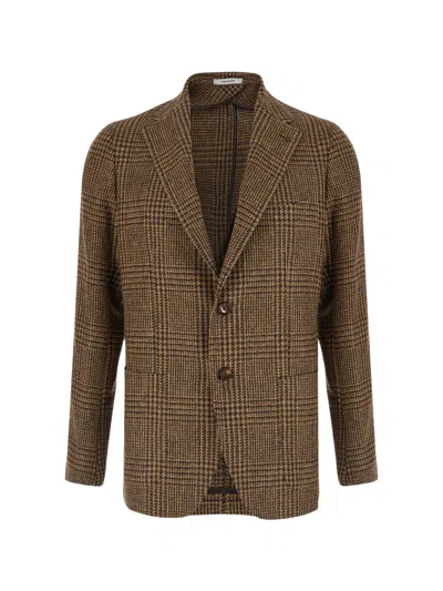 Tagliatore Textured Wool-cashmere Blazer With Front Button Closure And Patch Pockets In Brown