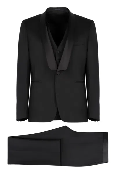 Tagliatore Three-piece Wool Suit In Black