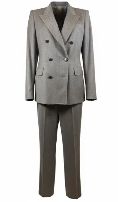 Tagliatore Tobacco Grey Double Breasted Dress In Gray