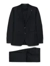 Tagliatore Black Suit In Virgin Wool With Single-breasted Jacket And Trousers In Blue