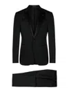 Tagliatore Blue Tailored Suit With Satin Lapel And Shoulders In Black