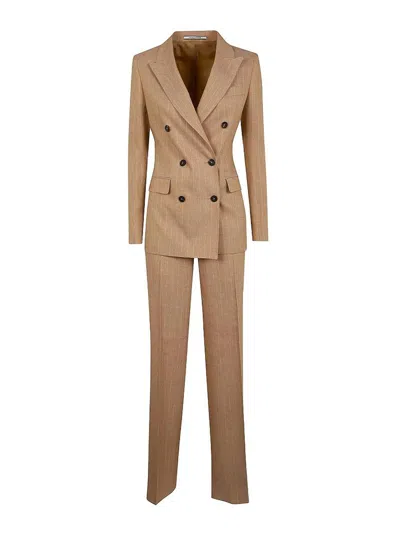 Tagliatore Double-breasted Striped Suit In Brown
