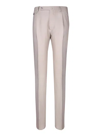 Tagliatore Cream Linen Trousers In White