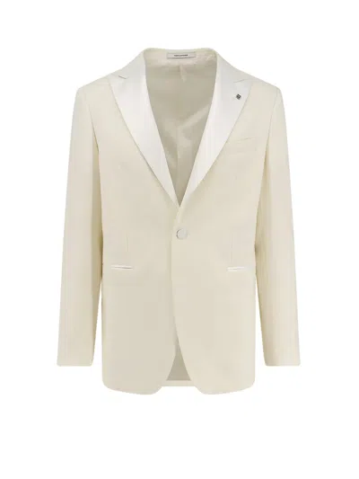 Tagliatore Virgin Wool Tuxedo Blazer Single Breasted In Neutral