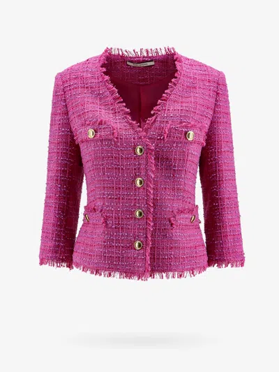 Tagliatore Tweed Blazer With Frayed Profiles In Pink