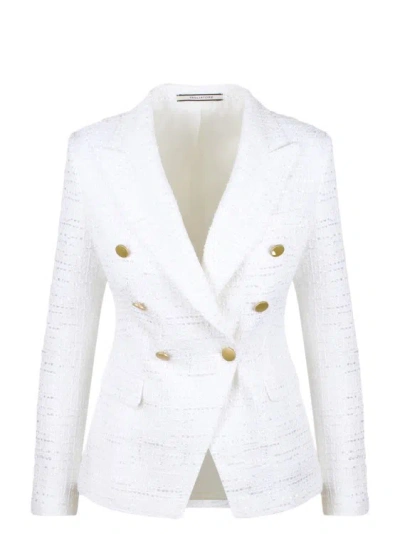 Tagliatore Tweed Double-breasted Blazer In White