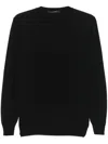 Tagliatore Ribbed Hem Long Sleeve Crew Neck Sweater In Black