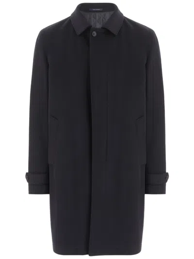 Tagliatore Ultramarine Blue Virgin Wool Coat In Black