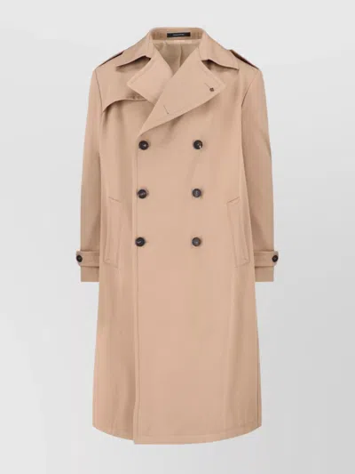Tagliatore Double-breasted Beige Cotton Trench Coat With Adjustable Belt In Brown