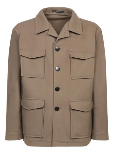 Tagliatore Utility Jacket With Classic Collar And Multiple Pockets In Brown