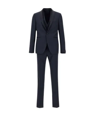 Tagliatore V-collar Long-sleeved Suit Jacket  Vest  Trousers Suit In Black
