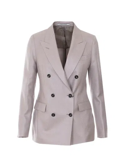 Tagliatore Doublebreasted Blazer In Grey Wool And Silk Blend In Gray