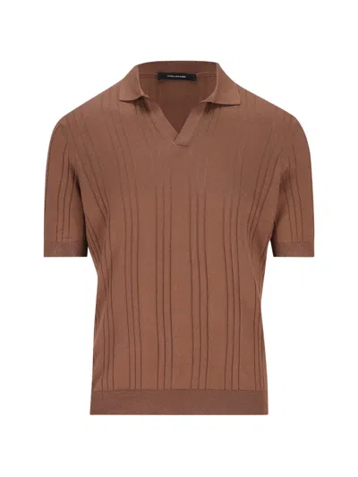 Tagliatore V-neck Ribbed T-shirt In Brown